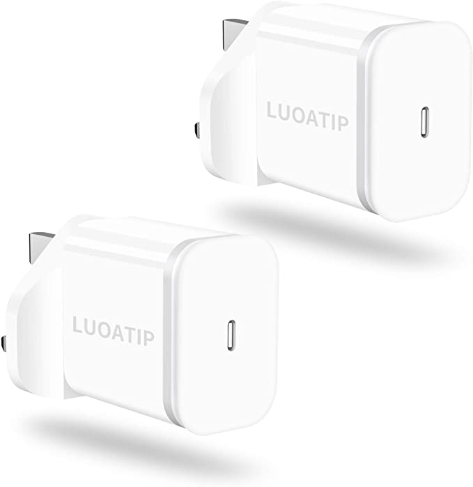LUOATIP 2-Pack 20W USB C Fast Charger Plug for iPhone 12/12 Mini/12 Pro/12 Pro Max, PD 3.0 UK Mains USBC Wall Power Delivery Lead Charging Adapter for Phone 11 Pro Max SE 2020, Pad Pro, AirPods Pro