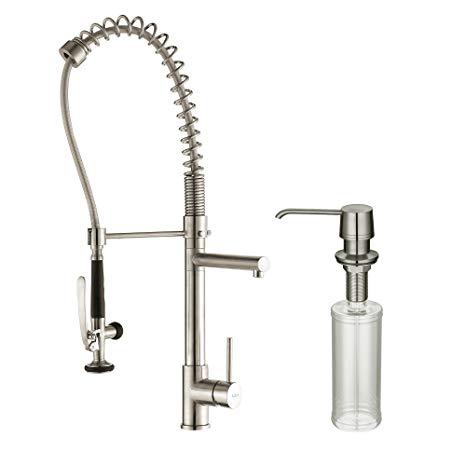 Kraus KPF-1602-KSD-30SS Single Handle Pull Down Kitchen Faucet Commercial Style Pre-rinse in Stainless Steel Finish and Soap Dispenser