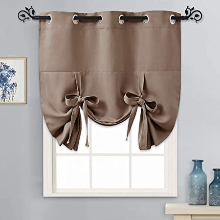 PONY DANCE Blackout Roman Shades Curtains - Bathroom Window Curtains Treatments Tie Up Curtain Valance for Small Window, 1 Piece, W 46 x L 63 in, Mocha