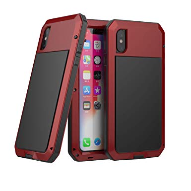iPhone Xs max Case,with Built-in Screen Protector,Metal,Heavy Duty,360 Protection,Full Body,Military Grade,Waterproof Shockproof Drop Proof Case Cover for iPhone Xs max 6.5 (Red)