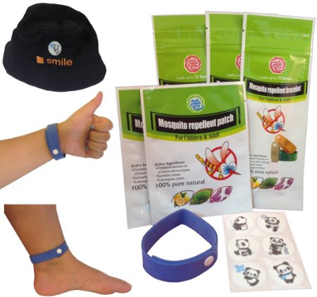 All Natural Mosquito Repellent Bracelet (3 pack) and 12 Stickers-DEET FREE, Essential Oil of Lemon Eucalyptus, Lavender and Lemongrass-Keep Mosquitoes Off and Away