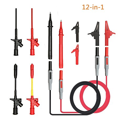 LIUMY 12-in-1 Electronic Professional Test Lead Kit Multimeter Accessory Kit / Cable Test Probe Kit Universal Multimeter probe lead Includes Lead Extensions Test Probes Mini Hooks Alligator Clips
