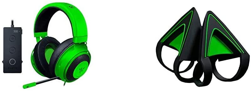 Razer Kraken Tournament Edition THX 7.1 Surround Sound Gaming Headset: Retractable Noise Cancelling Mic, Green & Kitty Ears for Kraken Headsets: Compatible with Kraken 2019, Kraken TE Headsets -Green