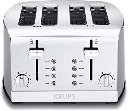 KRUPS KH734D Breakfast Set 4-Slice Toaster with Brushed and Chrome Stainless Steel Housing, Silver