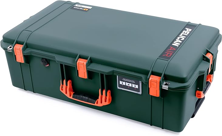 Pelican Color Case,Trekking Green 1615 Air case with Orange Handles & latches. Comes empty.