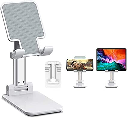 Cell Phone Stand, Adjustable Cell Phone Stand, TopACE Foldable Portable Desktop Stand, Phone Holder Stand for Desk Sturdy Aluminum Metal Stand for Phone/iPad/Kindle/Tablet/Switch (Pearl White)