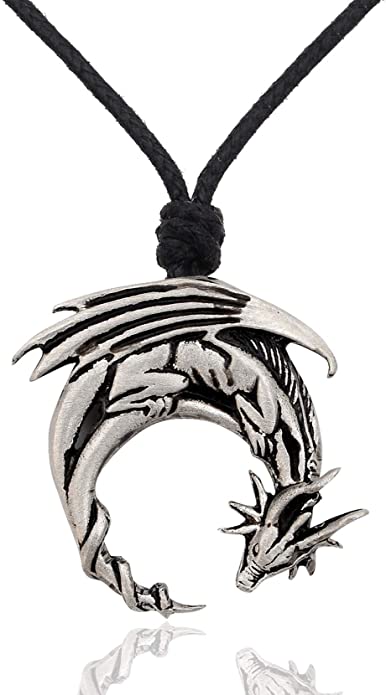 Vietguild Dragon Moon 92.5 Sterling Silver Pewter Charm Necklace Pendant Jewelry