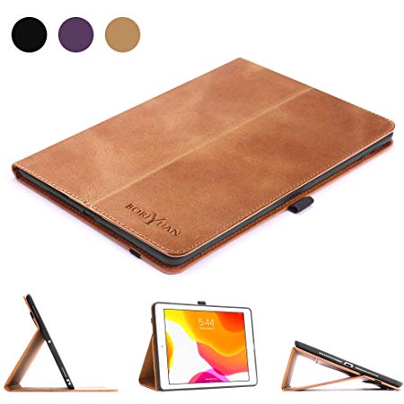 Boriyuan Leather Case for New iPad 10.2 7th Generation 2019/iPad Air 3rd Gen 10.5"/iPad Pro 10.5 inch - Leather Smart Cover Protective Folio Flip Stand with Pencil Holder and Auto Sleep/Wake (Brown)