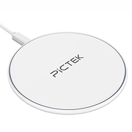 Wireless Charger, Pictek Qi Charging Pad for iPhone X/ 8/ 8 Plus and Other Qi-Enabled Devices, Fast Charge for Samsung Galaxy S9 S9 Plus Note 8/ S8/ S8 Plus/ S7/ S7 Edge/ S6 Edge/ Note 5 (White, No Adapter)