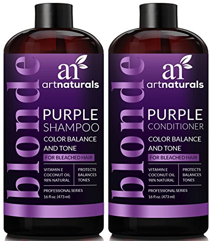 ArtNaturals Purple Shampoo and Conditioner Set – (2 x 16 Fl Oz / 473ml) – Protects, Balances and Tones – Bleached, Color Treated, Silver and Blonde Hair