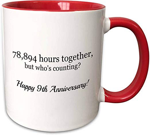 3dRose 224654_5 Happy 9Th Anniversary-78894 Hours Together Mug, 11 oz, Red