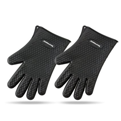 Binwo Heat Resistant BBQ Gloves - Pair of Best Silicone Pot Holders and Oven Mitts for Kitchen Cooking Baking Barbecue-Protective Your Hands-Black