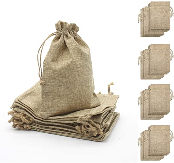 20 Pcs Burlap Bags with Drawstring Party Favor Bags for Wedding Decorations, Storage Arts Crafts Projects Presents Snacks Jewelry Candy Christmas (5x7 inch)