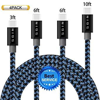 SGIN USB Type C Cable, 4Pack 3FT 6FT 6FT 10FT USB C Cable Nylon Braided Fast Charger Cord (USB 2.0) for Samsung Galaxy Note 8,S8 Plus,LG G6 G5 V30 V20,Google Pixel,Apple Macbook (BlackBlue)