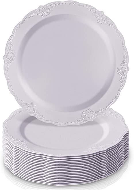Silver Spoons 20 Premium Reusable Plastic Appetizer Plates, Salad, White