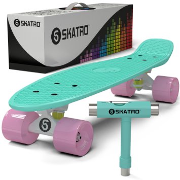 Skatro - Mini Cruiser Skateboard. 22x6inch Retro Style Plastic Board Comes Complete