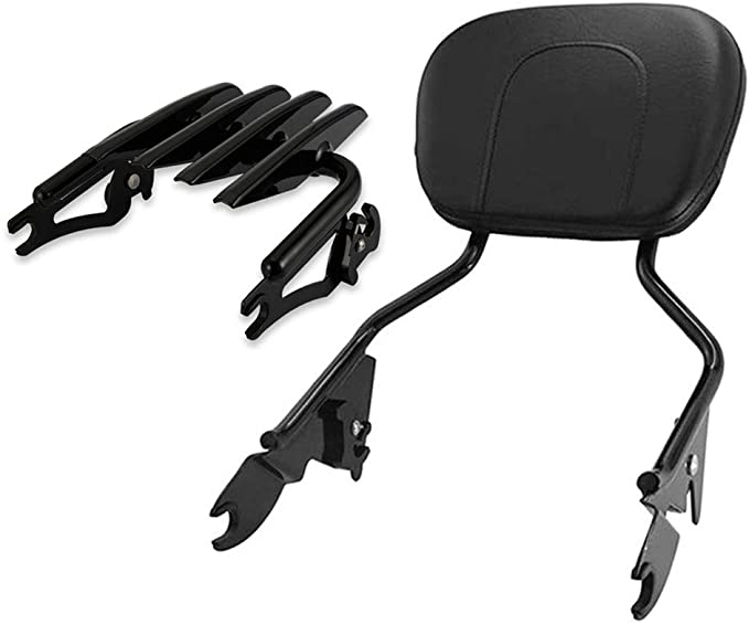 Dasen Glossy Black Triple Polished Sissy Bar Passenger Backrest Quick-Detach w/Pad ＆ Stealth Luggage Rack Compatible with Harley Touring Road King Street Electra Road Glide 2009-2022