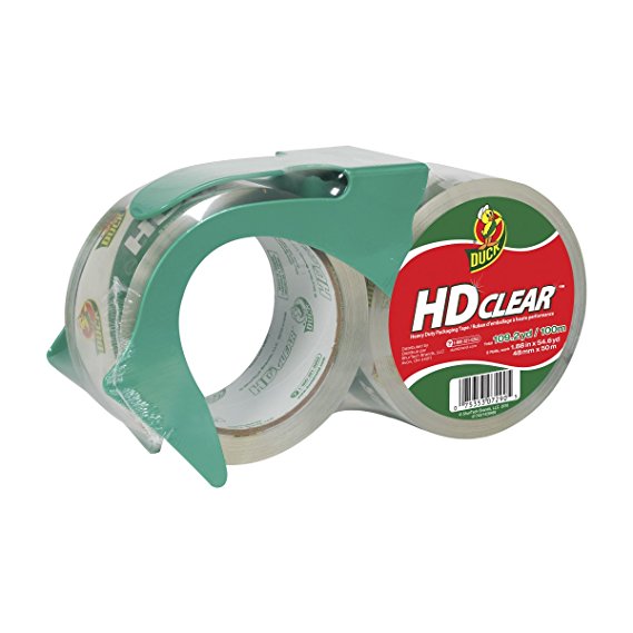 Duck HD Clear Heavy Duty Packaging Tape With Dispenser, 2 Rolls, 1.88 Inch x 54.6 Yard, (393184)