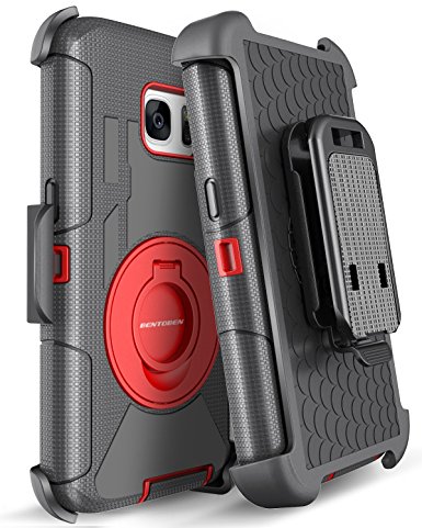 Galaxy S7 Case, S7 Case, BENTOBEN 4in1 Hybrid Shockproof Heavy Duty Rugged Full Body Protective Cover Built-in Rotating Kickstand Swivel Belt Clip Holster Case for Samsung Galaxy S7- Black/Red