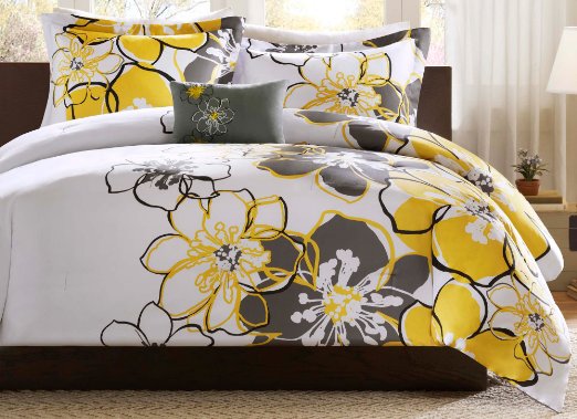 Mizone Allison 4 Piece Comforter Set, Yellow, Full/Queen