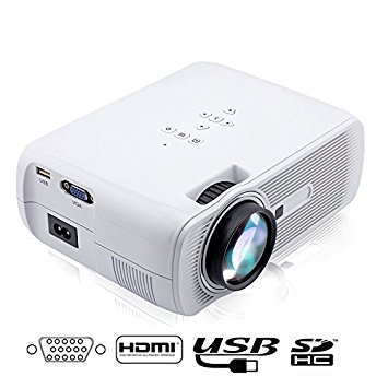 Flylinktech Mini Projector 1000 Lumens LED Projector Support 1080p 800*480 with AV\VGA\USB\SD\HDMI\TV Interface for Home Theater Movie Video Games Entertainment (White)