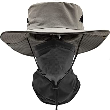 Fishing Hats for Men with Cooling Neck Gaiter Set Wide Brim Boonie Bucket Sun Hats for Men Women Hunting Mesh Beach Cap