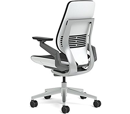 Steelcase Gesture Office Chair - White Elmosoft Leather, Low Seat Height, Shell Back, Light on Light Frame, Polished Aluminum Base