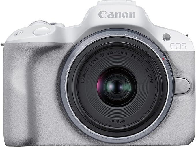 Canon EOS R50 Mirrorless Vlogging Camera (White) w/RF-S18-45mm F4.5-6.3 is STM Lens, 24.2 MP, 4K Video, Subject Detection & Tracking, Compact, Smartphone Connection, Content Creator