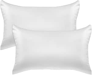 Elegant Comfort 2-Pack King Size 70% Viscose 30% Polyester Cooling Satin Pillowcase Set with Hidden Zipper Closure, White