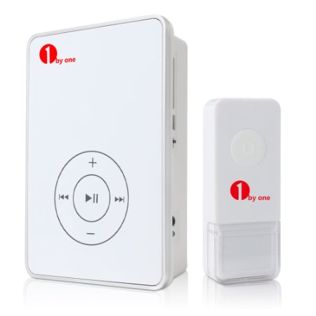 1byone Portable Wireless Door Chime, MP3 Player Doorbell with 100 Meters Range, Touch Control and SD Slot, White
