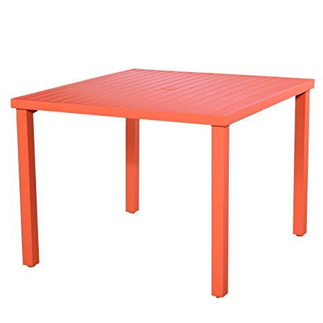 Giantex Patio Orange Slat Steel Outdoor Square Dining Table Furniture Garden Deck