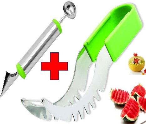 Ace - Watermelon Slicer & Serving Tongs, *FREE* Melon Baller & Fruit Carving Knife - Premium Quality Slicer Value Set.