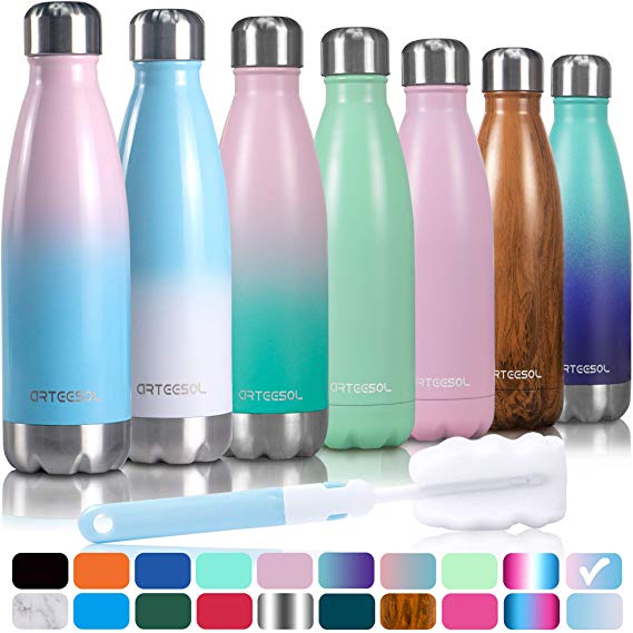 arteesol Water Bottle, Stainless Steel Insulated Water Bottles Double Walled Vacuum Flask, BPA Free Leak-Proof Slim Mouth Drink Flask-Keep Cold and Hot- 500/750/1000 ml Portable Sport Bottle