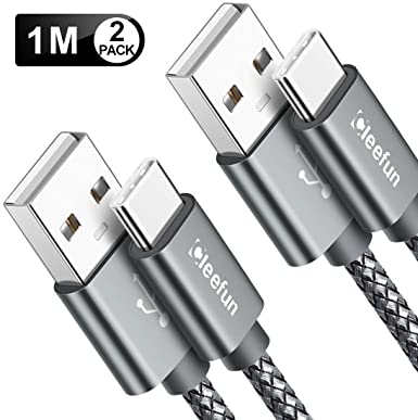 CLEEFUN USB C Cable [2-Pack 1m], 3A USB Type C Fast Charging Nylon Braided Phone Charger Cord for Samsung Galaxy S10 S9 S8 S20 Plus S20 Ultra S10e, A20e A40 A50 A70 A71 A80 M30s, Moto G7 G8 Plus Power