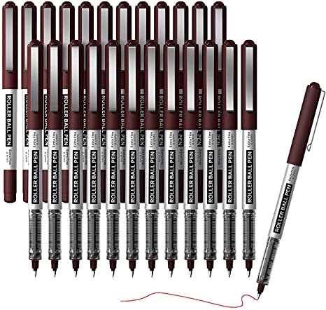 RollerBall Pens, Shuttle Art 25 Pack Red Fine Point Roller Ball Pens, 0.5mm Liquid Ink Pens for Writing Journaling Taking Notes School Office