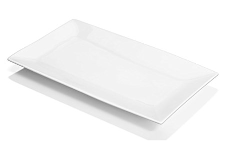 DOWAN 14-inch Porcelain Serving Platters/Dinner Plate Set - 3 Packs, White & Rectangular