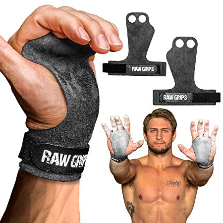 JerkFit RAW Grips 2 Finger Leather Hand Grips for Gymnastics & Cross Training - Full Palm Protection 4 WODs,Weightlifting,Calisthenics, Pull ups - Prevents Rips & Blisters