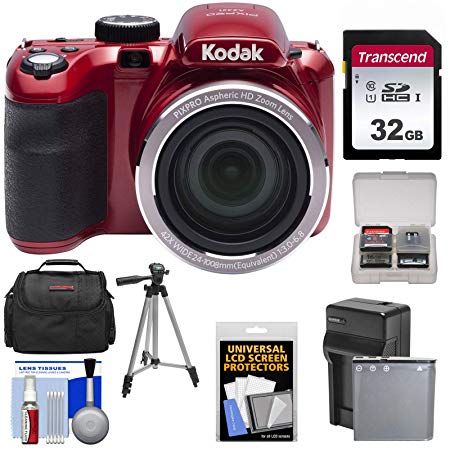 KODAK PIXPRO AZ421 Astro Zoom Digital Camera (Red) with 32GB Card   Case   Battery/Charger   Tripod   Kit