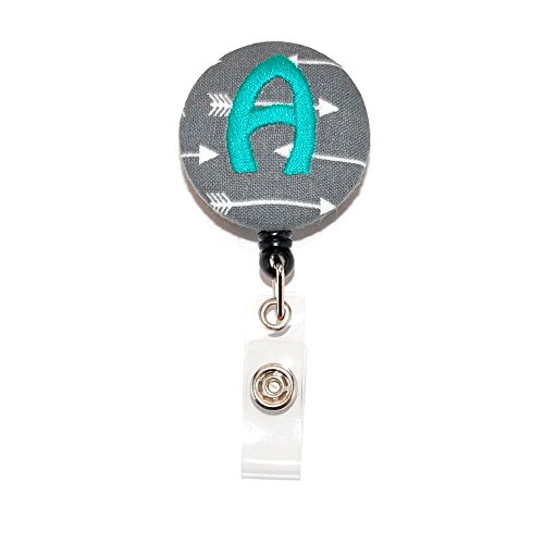 Grey Arrow with Mint Your Choice of Letter Badge Reel Retractable for ID or Key Card Free Shipping