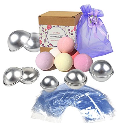 Sparklelife Metal Bath Molds Homemade Round Bombs, With 100 pack Shrink Wrap Bags