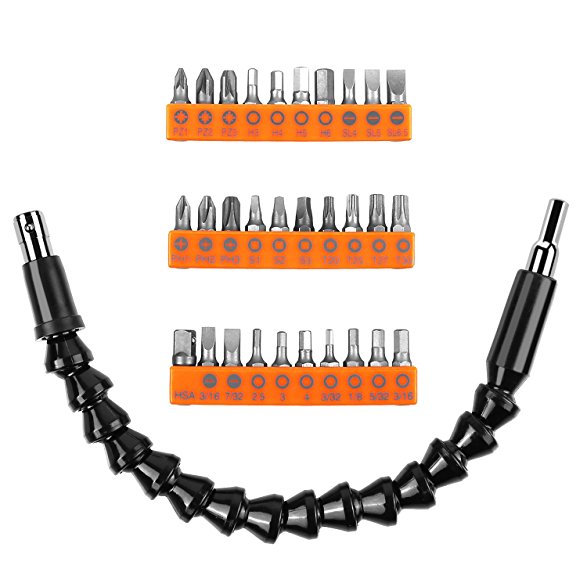 Tacklife ASS01C 11.8 Inch Flexible Extention Shaft Bits Screwdriver Bit Sets Holder with 30 Pieces Drill Bit Sets, Magnetic Quick Connect Drive Shaft Tip