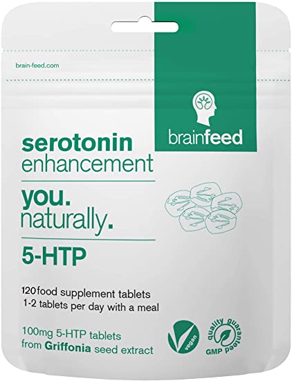 brain feed 5-htp Tablets 100mg | Serotonin Enhancement | 120 Tablets | 5-htp high Strength | Natural 5-htp from Griffonia Seed | Mood Booster | UK Manufactured