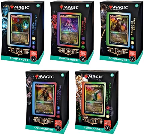 Magic: The Gathering Streets of New Capenna 5 Commander Deck Bundle – Includes 1 Obscura Operation, 1 Maestros Massacre, 1 Riveteers Rampage, 1 Cabaretti Cacophony, 1 Bedecked Brokers