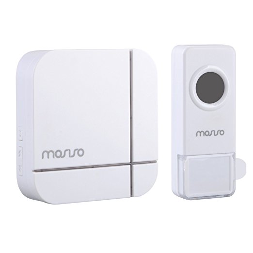 Mosiso Wireless DoorBell Chime Plug-in Push Button with LED Indicator 52 Chimes, No Batteries Required for Plug-in Receiver, IP44 Waterproof Remote Button, White