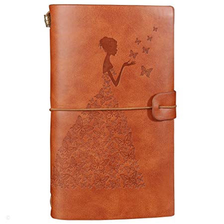 Leather Journal Refillable Travelers Notebook Notepad Diary Daily Planner with 18 Card Slots and 1 PVC Zipper Pocket for Men Women Students (Brown)