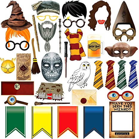 Rekcopu 38pcs Magical Wizard Party Photo Booth Props,Wizard Castle Party Photo Booth Props, Magical Wizard School Party Favors Supplies For Kids Children Birthday Party Decoration