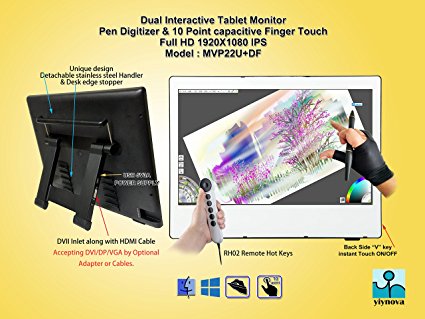 Yiynova MVP22U DF Full HD Pen/Finger Touch Tablet Monitor,IPS Panel, With 5V3A USB, Detachable Cables.(Most Compatible with Windows 10 or above)