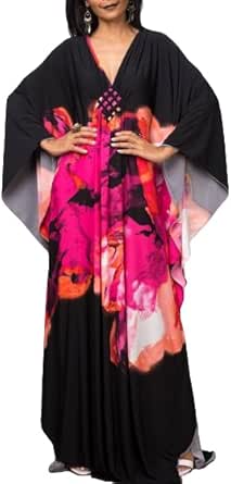 Bsubseach Women Ethnic Print Kaftan Beach Dress Plus Size Swimsuit Cover Up