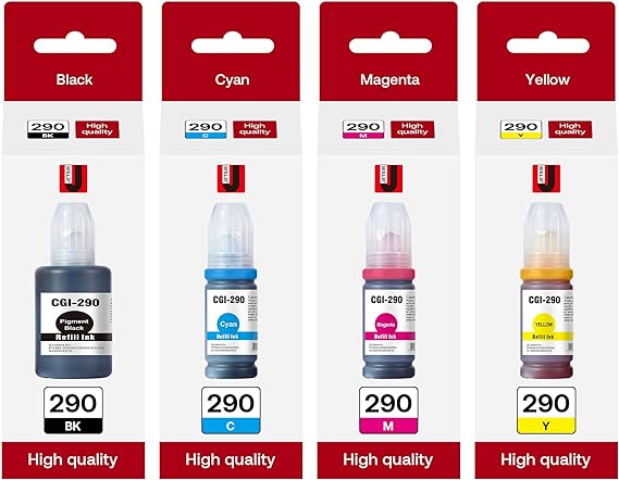 GI-290 Ink Bottles Compatible for Canon GI290 GI-290 Ink Refill Work with Canon PIXMA G4210 G4200 G3202 G3200 G3260 G1200 G2200 Printer (135ML Black, 70ML Cyan Magenta Yellow, 4 Pack)