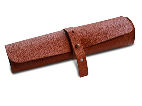 Genuine Leather Vintage Pencil Case - Classic Rollup Style Pen and Pencil Pouch with BONUS Palomino Graphite Pencil